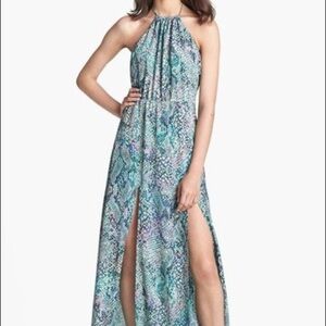 Lovers and friends green reptile print halter dres